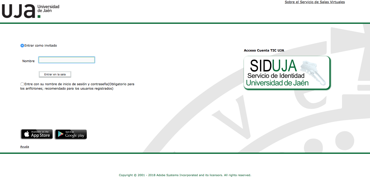 Ventana de Login Salas Virtuales
