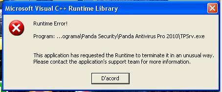 error tpsrv.exe Panda 2010